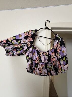 AFRM Floral Puff-Sleeve Blouse in Lavender, Pink, Green